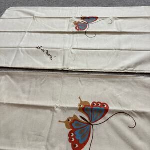 NEW NOS Vtg Hanae Mori Martex standard Butterfly pillowcases - Cream Flannel